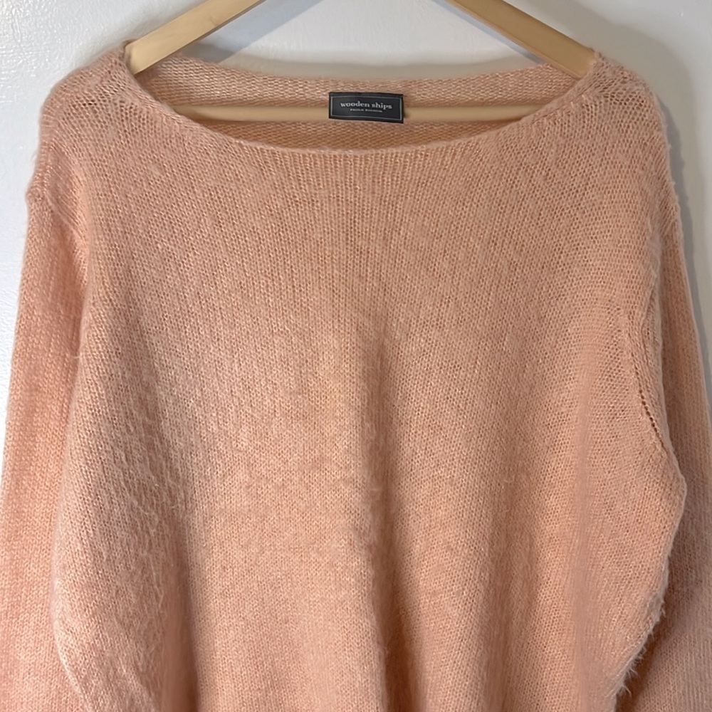Wooden Ships Mohair Blend Peach Slouchy Loose Knit Boat Neck Sweater‎ Sz S/M - Picture 2 of 9